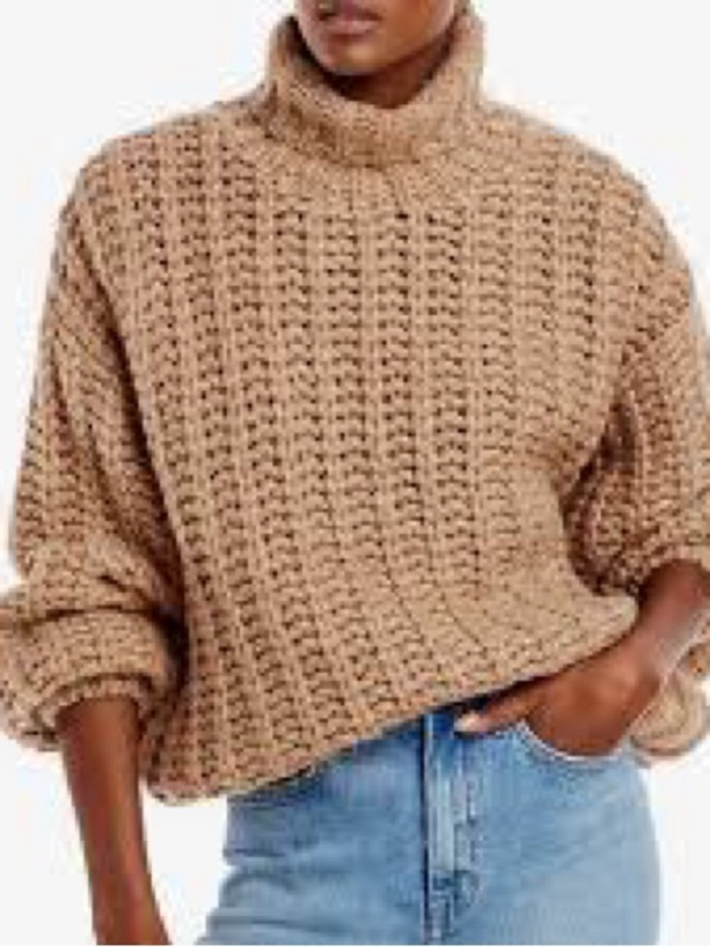Annie Bing Chunky Knit Camel Iris Turtleneck Sweater size medium
